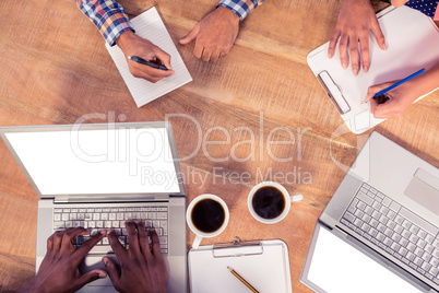 High angle view of business people working