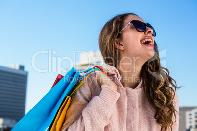 Young girl make shopping laughing