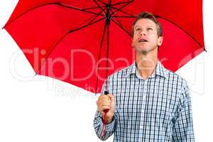 Man holding red umbrella