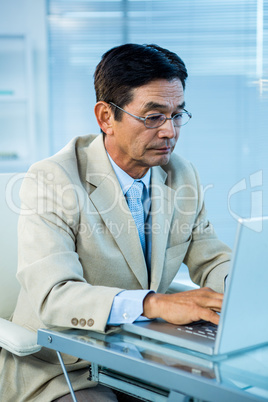 Focused businessman using laptop