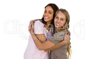 Two girls hugging