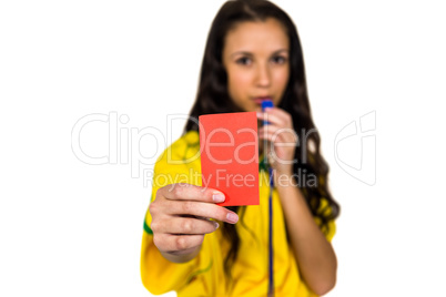 Supporting woman showing red card