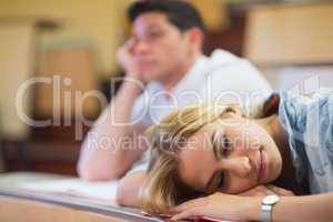 Female student falling asleep during class