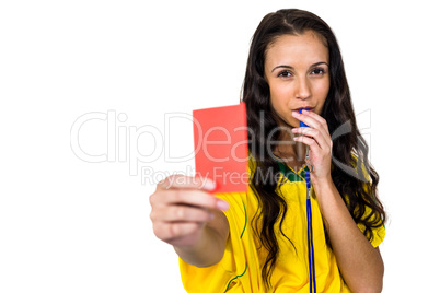 Woman showing red card