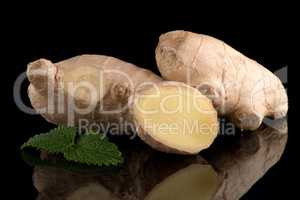 Ginger root on black