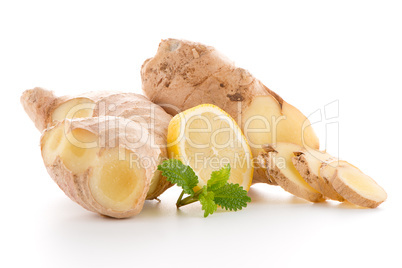 Ginger root on white