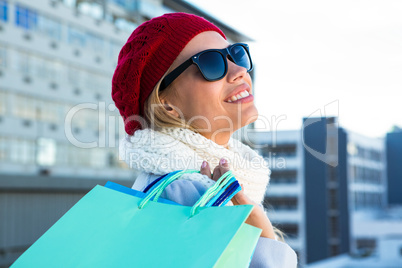 Girl smiling doing her shopping