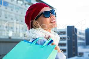 Girl smiling doing her shopping