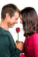 Happy couple with red rose