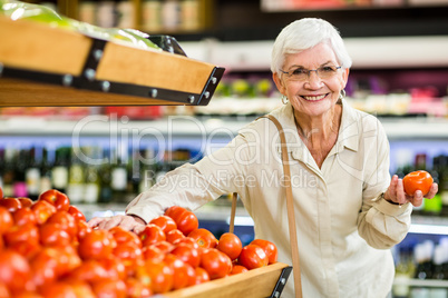 Senior woman choosing her tomatoes