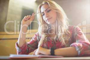 Concentrated female student during class