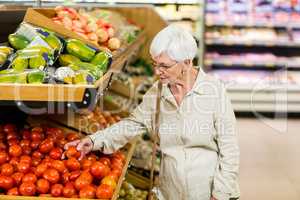Senior woman choosing her tomatoes