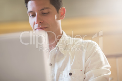 Smiling male student using laptop