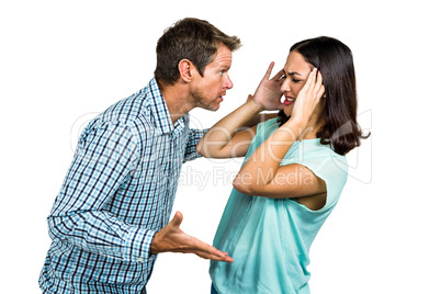 Frustrated couple arguing with each other