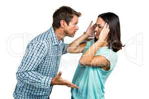 Frustrated couple arguing with each other