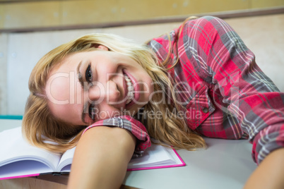 Smiling female student during class