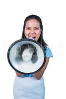 Businesswoman shouting into a megaphone