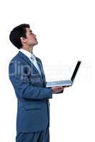 Businessman look away with his computer