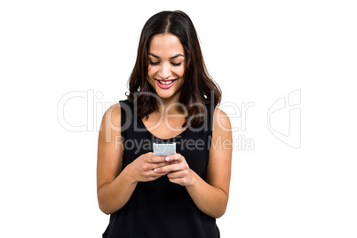 Happy beautiful woman using phone