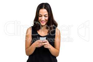 Happy beautiful woman using phone