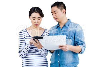 Concentrated couple discussing