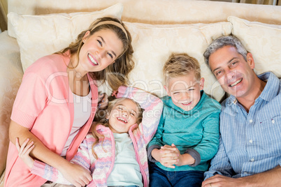 Happy family on the sofa