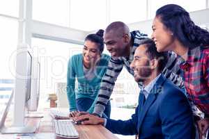 Businessman giving training to team