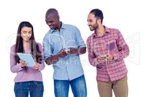 Businesswoman showing tablet PC to businessmen