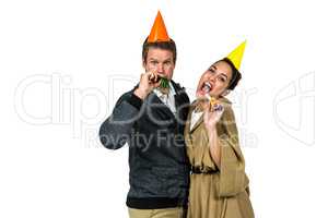 Portrait of cheerful couple celebrating birthday