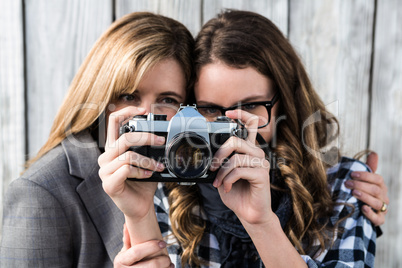 Mother and daughter taking a picture