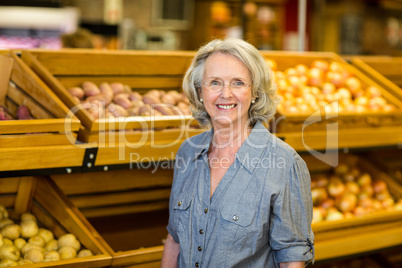 Smiling senior woman at the grocery shop