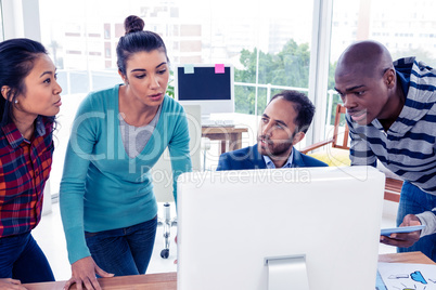 High angle view of business team at desk