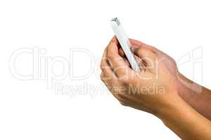 Cropped hands using smartphone