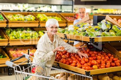 Senior couple buying food at the grocery