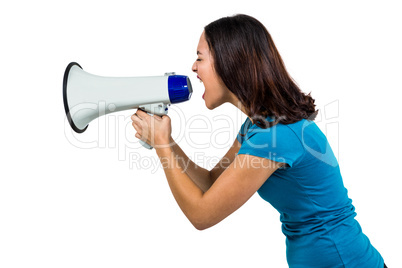 Woman shouting through megaphone