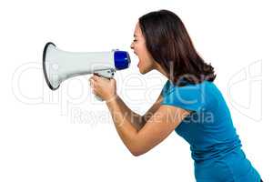 Woman shouting through megaphone