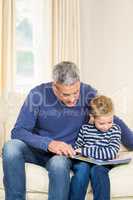 Father and son reading book