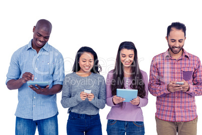 Multi-ethnic friends using technologies