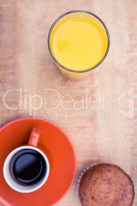 Juice with coffee and muffin