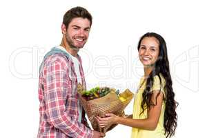 Man offering bouquet to his girlfriend