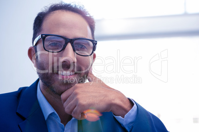 Close-up portrait of happy businessman in office