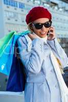 Girl calling during shopping