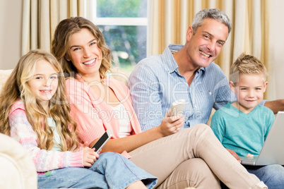 Happy family on the sofa