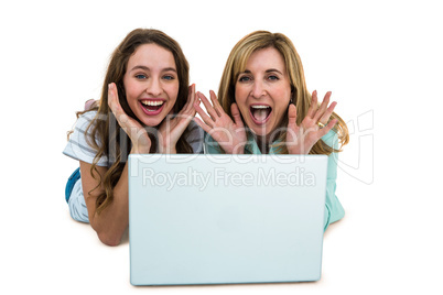 Mother and daughter watch computer