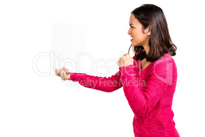 Angry woman holding document