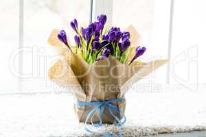 Beautiful crocuses. A bouquet of flowers for March 8, or Valentine's day