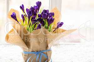 Beautiful crocuses. A bouquet of flowers for March 8, or Valentine's day