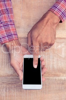 Man touching screen of phone