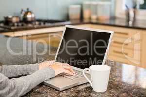 Close up of woman using laptop