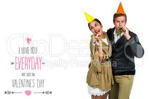 Composite image of cheerful couple celebrating birthday